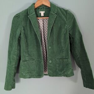 Green Corduroy Blazer XS - pockets - fully lined cherry print